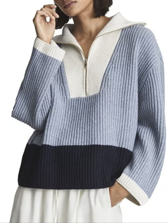 Reiss Sweaters - Reiss Jackie Half Zip Color Block Wool Blend Sweater Size Large